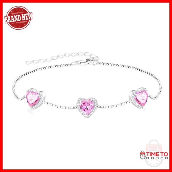 Sterling Silver Heart Birthstone Bracelet Elegant Minimal Jewelry Gift